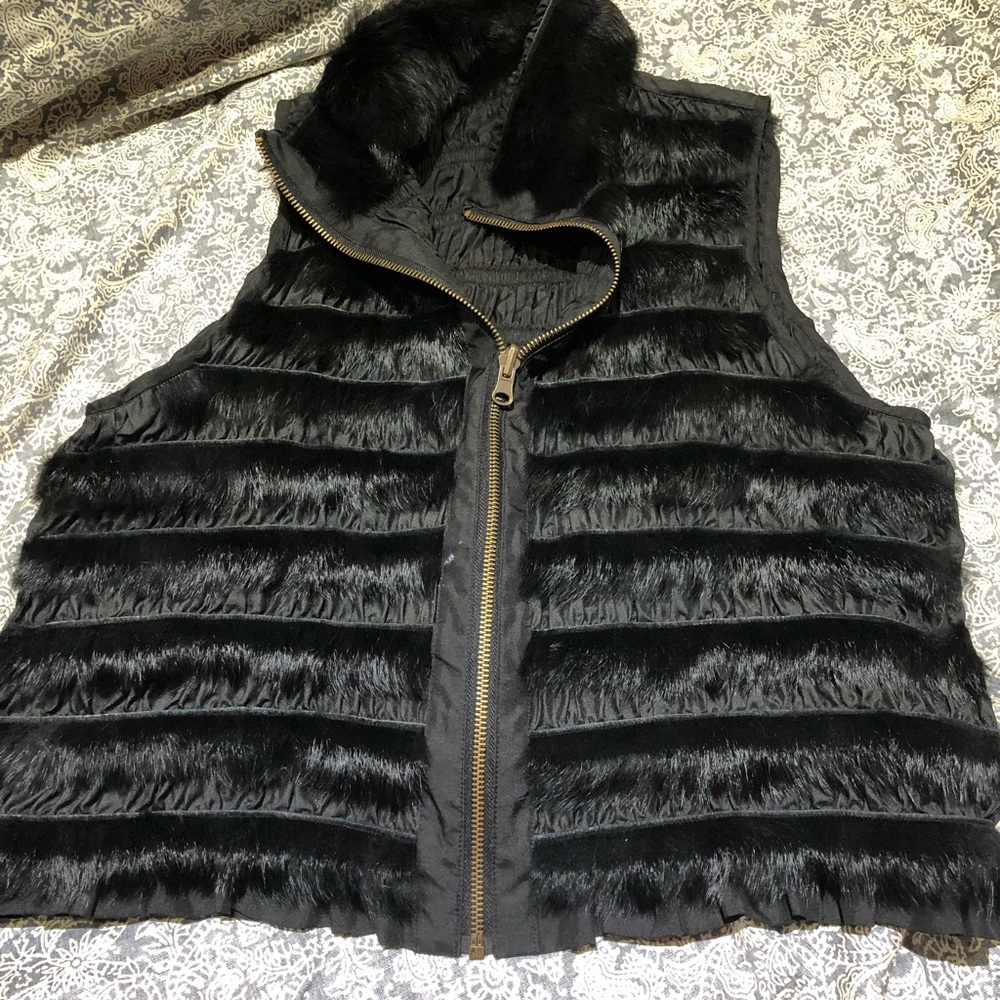 Dino Gaspari black rabbit fur silk vest medium